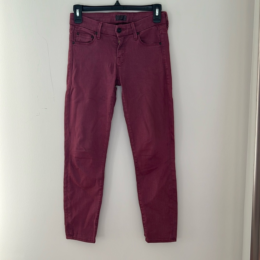 MOTHER The‎ Looker Crop Jeans Burgundy Red Skinny Ankle Size 24